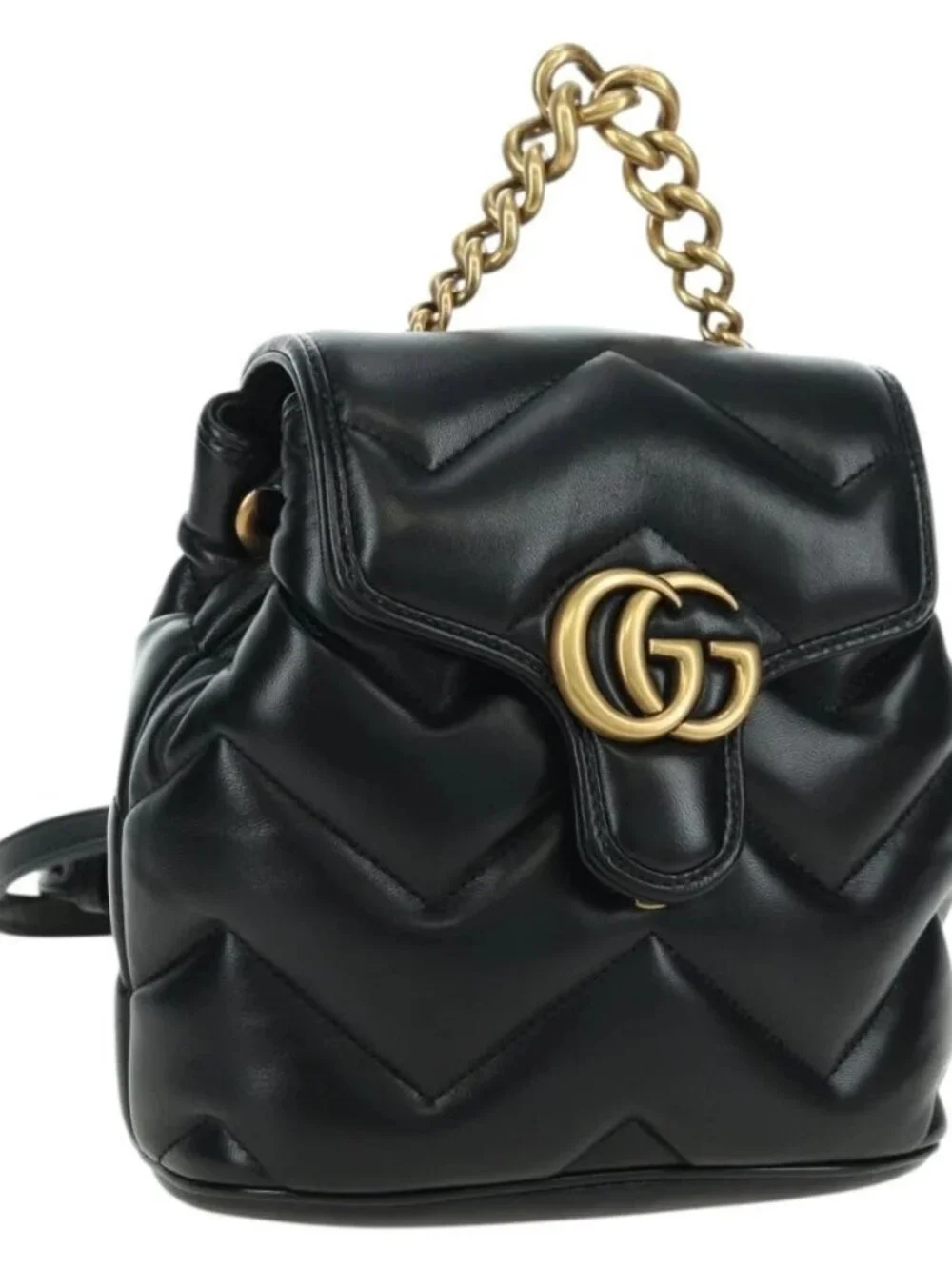 GUCCI GG Marmont Backpack Leather Black Gold 777253 Aut
